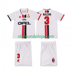Camisola AC Milan MALDINI 3 1996 1997 Retro Criança Equipamento Segundo Manga Curta